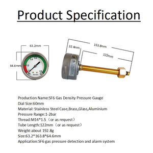 Fabrieksdirecte verkoop 1 BAR tot 2 BAR 60MM wijzerplaatbuis lengte 122mm <span class=keywords><strong>SF6</strong></span> gasdichtheid manometer drukmeter - Product Image 5