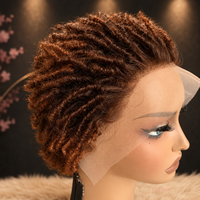 Perruque courte bouclée afro crépue de 6 pouces en cheveux vierges birmans bruns-noirs, tressée au crochet, demi-perruque bouclée transparente 13*4