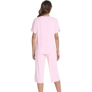 Conjunto de Pijama Capri de Punto Suave Personalizado OEM para Mujer, Ropa de Dormir de Verano, Viscosa de Bambú, Tallas S-XXL - Product Image 3