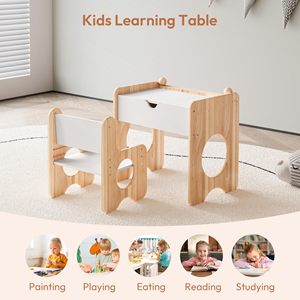Montessori trẻ em nghiên cứu Chiều cao có thể điều chỉnh trẻ em nghệ thuật tiết kiệm không gian ăn uống Patio Bàn và ghế thiết lập với lưu trữ & chalkboar - Product Image 3
