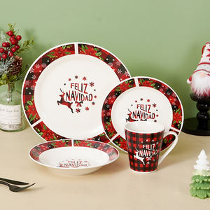 Набор прочной фарфоровой посуды коммерческого класса: рождественские обеденные тарелки, индивидуальный американский дизайн, термостойкие, можно мыть в посудомоечной машине - Product Image 3