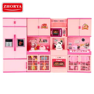 Zhorya-juego de cocina de imitación de luz rosa para niños, juguete de cocina moderno para niña