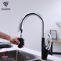 Robinet mitigeur pour évier de cuisine à retrait, poignée unique, noir, Chrome, avec tuyau Flexible