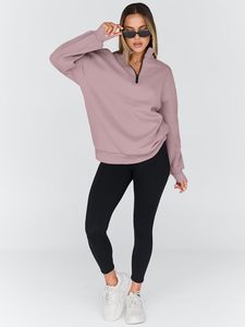 Sweat-shirt à capuche en polaire surdimensionné personnalisé imprimé respirant anti-rides pour femmes d'hiver à demi-zip tendance - Product Image 5