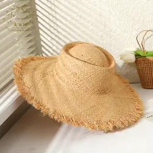 New Foldable Breathable Sunshade Beach Label Patches Embroidery Custom Men Raffia Brim Floppy Straw Hat