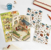 Kit d'autocollants de scène miniature 3D personnalisé, ensemble superposé DIY de bâtiments anciens et de poissons rouges fantaisie en aquarelle, pour scrapbooking anti-stress