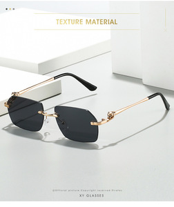 Occhiali da <span class=keywords><strong>Sole</strong></span> di Lusso Vintage Retrò Senza Montatura con Taglio Diamantato e Aste Leopardate per la Guida - Product Image 4