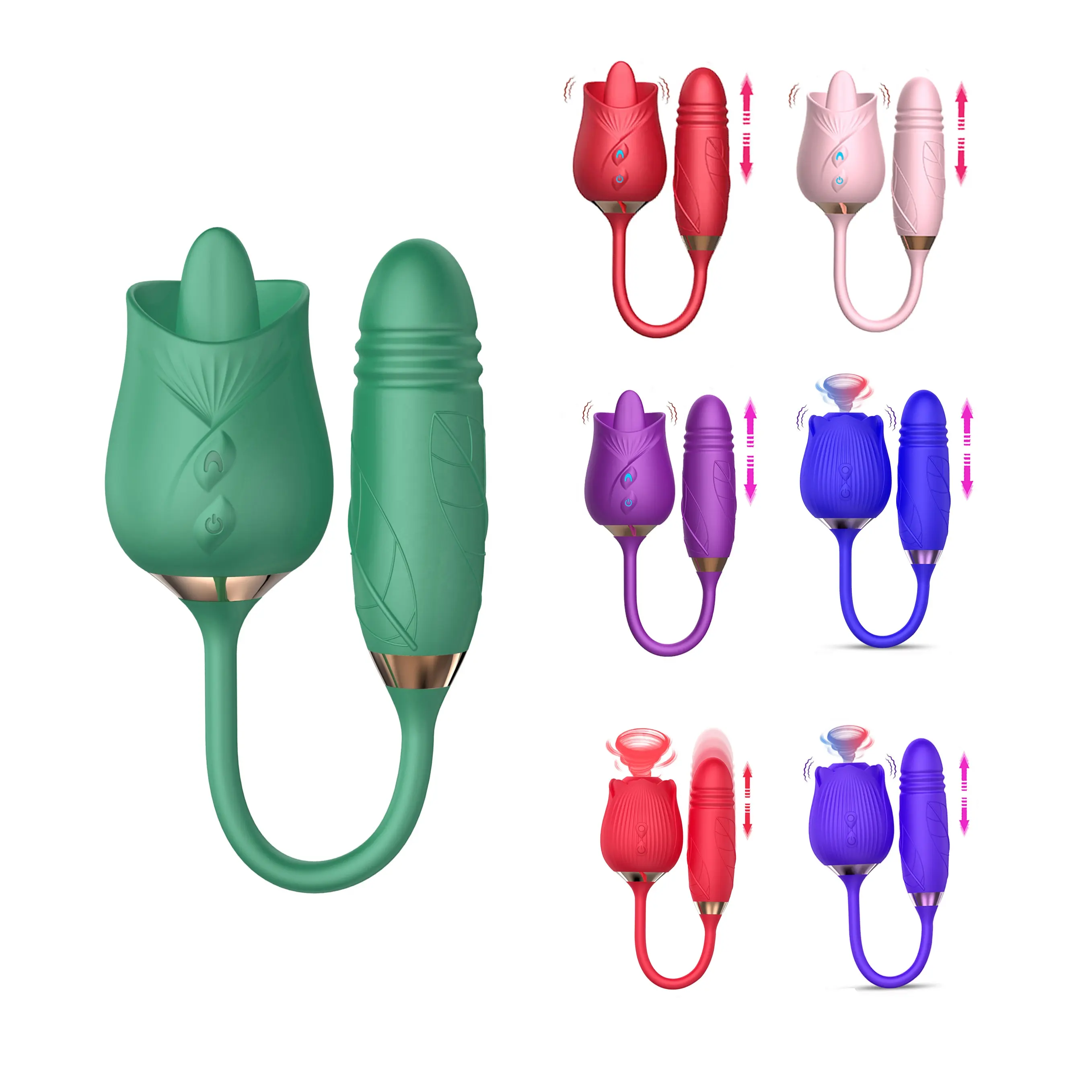 Vibrazione clitoridea 2 in 1 lingua succhiare massaggio giocattoli adulti del sesso forma di rosa dildo in silicone vibratore rosa per donne ricaricabile