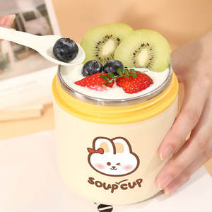 Taza de sopa con diseño de conejo, 530 ml, de acero inoxidable aislado, con tapa y cuchara, taza portátil para estudiantes, regreso a clases - Product Image 4