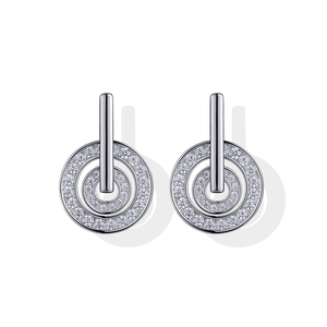 ต่างหูแบบหนีบทรงวงกลมซ้อนกัน ทอง 14K ได้รับการรับรองจาก IGI/GIA ประดับเพชรแล็บแบบไมโครเพฟ เครื่องประดับสไตล์โมเดิร์น - Product Image 5