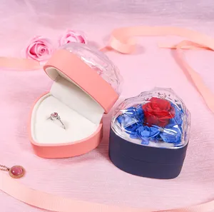 Nuovo prodotto conservato fiore di rosa in scatole regalo cuore eterno per sempre rosa in scatola di cuore con anello per san valentino