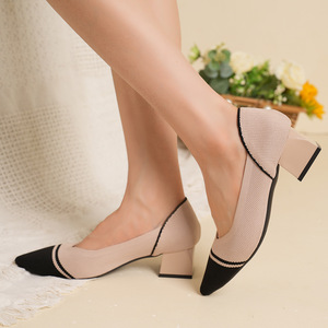 รองเท้าส้นหนาแบบยุโรปและอเมริกา  ถักทอที่หัวรองเท้า  แฟชั่นสำหรับผู้หญิง  ฤดูใบไม้ร่วง  ไซส์ใหญ่  รองเท้าส้นเตี้ย  แบบเปิดหน้า  ทันสมัย - Product Image 3