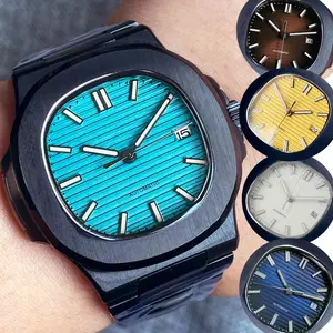 नीले वर्ग घड़ी NH35A यांत्रिक घड़ी पुरुषों के लिए स्वत: कांच वापस नीलम लक्जरी Relogio Masculino घड़ी