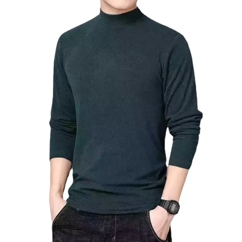 Autumn and winter half turtleneck solid color slim bottoming shirt long-sleeved warm men's T-shirt
