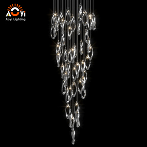 Lustre artistique effet miroir, grand luminaire suspendu en boucle torsadée pour plafond haut, salon, hôtel, projet - Product Image 5