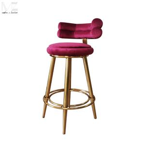Vente en gros de meubles commerciaux <span class=keywords><strong>tabouret</strong></span> de bar moderne comptoir de cuisine chaise haute <span class=keywords><strong>tabouret</strong></span> de bar en acier doré velours rose - Product Image 6