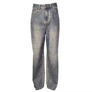 Jean décontracté pour <span class=keywords><strong>femme</strong></span>, coupe droite large, longueur intégrale, en denim bleu délavé, respirant et lavable, idéal pour l'été - Product Image 2