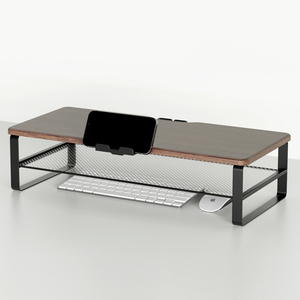 Soporte de monitor de escritorio resistente de estilo industrial de madera Soporte de monitor de estudio de malla de hierro Doble - Product Image 1