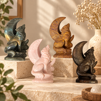 Figurine sculptée en cristal loup de lune multi-matériaux, ornement décoratif en pierre pour la maison, le bureau, la collection ou comme cadeau