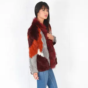 YR940 New Arrival Combined Color Raccoon Collar Knit Rabbit and Raccoon Fur Jacket