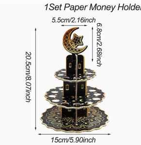 DAMAI Eid Mubarak Porte-argent en papier imprimé double face Or Blanc Lune Étoile, Décoration de table pour le Festival du Ramadan et les fêtes - Product Image 6