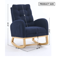 Fauteuil à bascule bleu marine foncé à dossier haut, chaise longue en bois d'hévéa pour chambre d'enfant et salon, 38,36" L x 26,77" P x 39,76" H