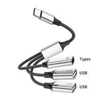 Hub USB C à charge rapide 60W PD, type C tressé en nylon vers USB A + double adaptateur USB C pour clé USB, clavier, souris, hub USB C 3 en 1