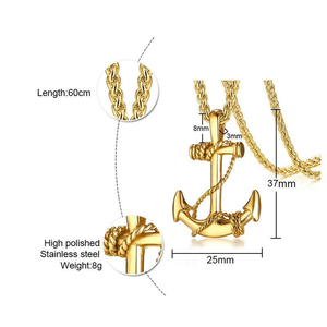 힙합 록 스타일 변색없는 남성용 롱 체인 목걸이 스테인리스 스틸 앵커 펜던트 목걸이 - Product Image 6