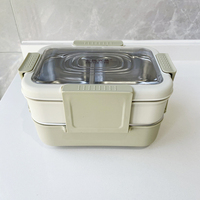 Boîte à lunch rectangulaire en acier inoxydable, chauffable, anti-fuite, sans BPA, 2 compartiments, compatible lave-vaisselle, en plastique écologique