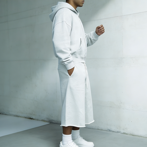 Custom <strong>Men</strong> Boxy Zip up <strong>Hoodie</strong> Cut off Sweat <strong>Shorts</strong> 34 Length Sweatpants <strong>Set</strong> Streetwear Hip Hop Oversized Hoodies <strong>and</strong> Sweatpants - Product Image 2