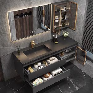 Hiện đại treo tường màu đen cho phòng tắm Vanity với bồn rửa bằng thép không gỉ và MDF Melamine Board kiểu dáng đẹp thiết kế và phong cách - Product Image 3