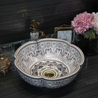 Lavabos de Cerámica con Forma de Flores en Oferta, Lavabo de Porcelana Estilo Rústico para Baño, Lavabo Sobre Encimera