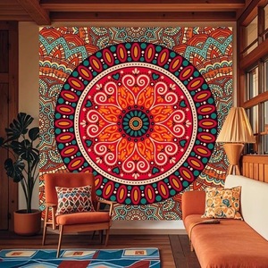 Arazzo Decorativo in Cotone con Mandala Pavone Blu, Stampa Personalizzata Indiana Hippie Bohémien Psichedelica Dorata - Product Image 4