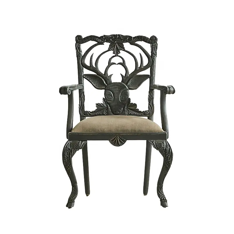 Лидер продаж, французский античный резной обеденный стул из твердой древесины, резная спинка, одиночный книжный стул