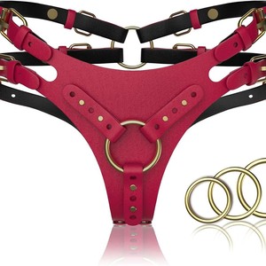 Ensemble de restraints pour femmes, forme triangulaire, rouge, avec anneaux métalliques, accessoire intime confortable pour adultes - Product Image 1