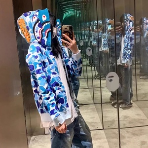 Sudadera con capucha de camuflaje de tiburón de moda para verano, para hombre, de ajuste holgado, talla grande, informal, con cremallera, doble capucha, estilo hip-hop, pura - Product Image 3