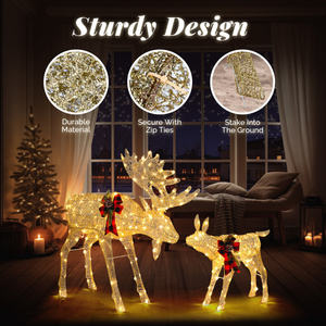 Guirlande lumineuse en cuir DB Moose Family de 1,20 m, 200 LED dorées, décoration de jardin de Noël personnalisable - Product Image 6