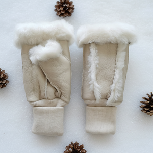 Échantillon de Présentation – Vente en Gros Usine – Mitaines d'Hiver pour Femmes en Cuir de Mouton Véritable et Doublure en Fourrure de Mouton - Product Image 6