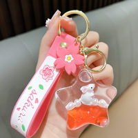 Porte-clés fusée pentagramme en acrylique avec paillettes flottantes et bouteille de sable mouvant liquide, pendentif de sac pour femme, cadeau
