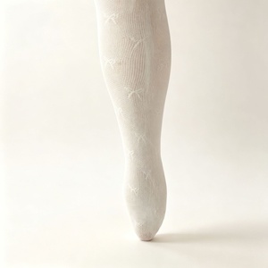 Collants pour filles, nouveau style 2025, blanc uni avec nœud en dentelle, résille fine, nylon et élasthanne, à coutures - Product Image 4