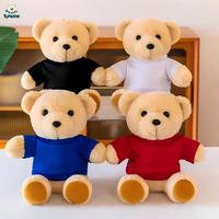 Fabricant de jouets en peluche personnalisés en gros, ours en peluche mignons, ours en peluche avec logo personnalisé, ours en peluche avec chemises noires et blanches