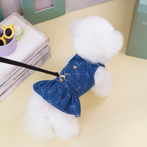 Alta Qualidade Cat Face Corações Imprimir <span class=keywords><strong>Jean</strong></span> Vestido Vest com Arnês Buraco Bonito Pet Dog <span class=keywords><strong>Jacket</strong></span> para o Inverno - Product Image 2