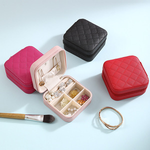 EVERWIN <b>Mini</b> Square Travel Jewelry Box Organizer PU Leather With Zipper Travel Jewelry Storage Boxes - Product Image 2