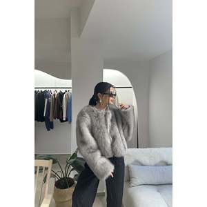 Parka Corta de Lana y Seda Gris con Relleno de Algodón, Tejido de Una Sola Pieza, Cierre de Botones, Decoración con Botones, Estampado - Product Image 1