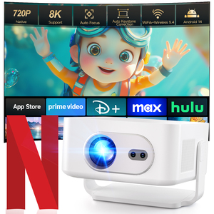 Projecteur Home Cinéma LCD 720P avec décodage 8K HY300 MAX Nouveau 400 ANSI Android 14 Mise au point automatique BT5.4 & WiFi 6 Portable - Product Image 1