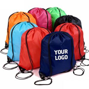 Wholesale Polyester Backpacks Draw String Logo <b>Waterproof</b> Nylon <b>Bags</b> With Sports <b>Drawstring</b> <b>Bag</b> Custom Promotional Gifts - Product Image 1