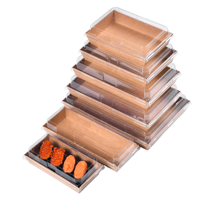 Boîtes à sushi jetables écologiques personnalisées Sunzza, résistantes à la graisse, en papier kraft rigide, contenants d'emballage alimentaire pour nouilles - Product Image 1