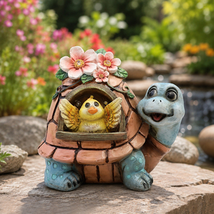 Statue de tortue en résine pour <span class=keywords><strong>jardin</strong></span> avec nichoir à oiseaux solaire et fleurs, décoration extérieure pour <span class=keywords><strong>jardin</strong></span> et cour - Product Image 2
