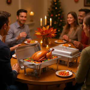 ชุดอุ่นอาหารสแตนเลสทรงสี่เหลี่ยม 8 ควอร์ต 6 ชิ้น ขนาดใหญ่ สำหรับงานปาร์ตี้ บุฟเฟ่ต์ ชุดภาชนะบนโต๊ะอาหารระดับพรีเมียม - Product Image 2