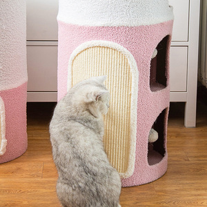 Colonne d'escalade pour chat <span class=keywords><strong>double</strong></span> couche intégrée moderne, arbre universel quatre saisons avec nid, maison fermée pour chat, quatre accessoires, carton chaud - Product Image 2